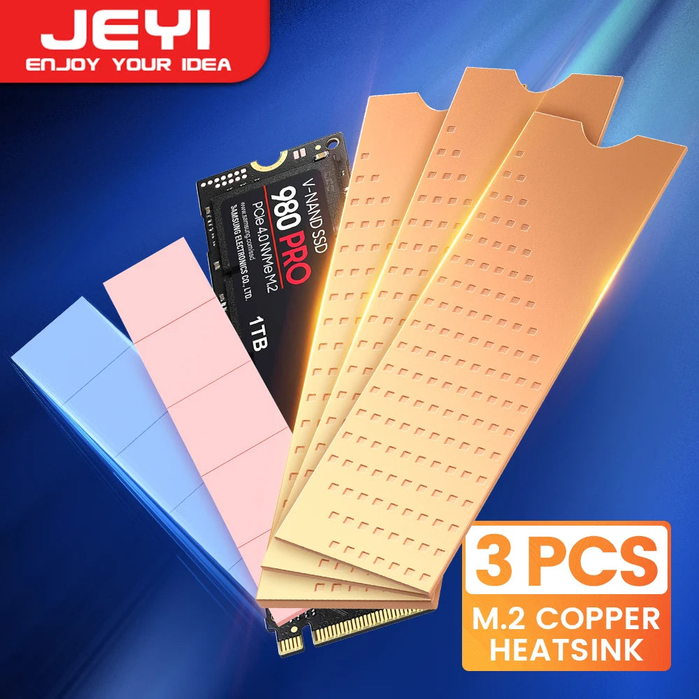 Clearance_JEYI Copper M.2 HeatSink, 3pcs 2280 SSD Copper Cooler Solid State Disk Radiator with Thermal Silicone Pad for Laptop D