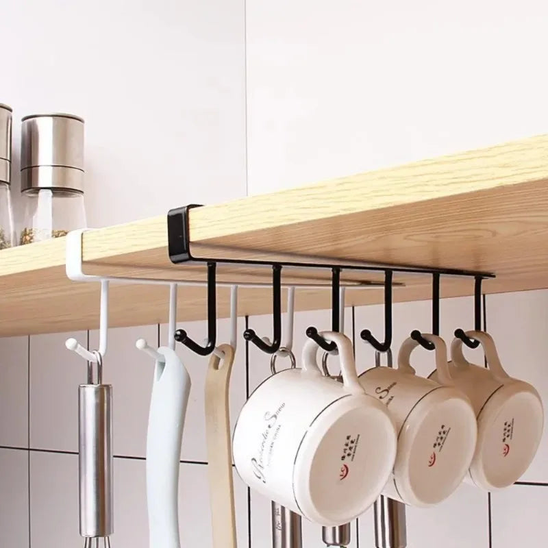 6 Hooks Metal  Shelf Hanging Rack Storage Organizer Cups Utensils Wardrobe Kitchen Bathroom Strong Hold Design Home Accessories