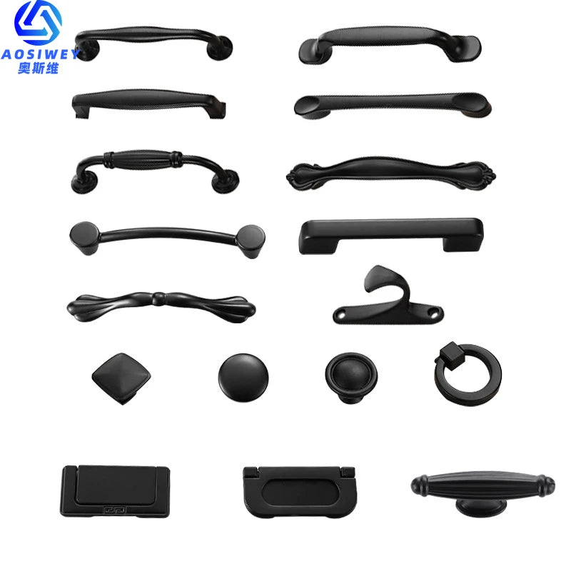 Aluminum Alloy Black Cabinet Handles American Style Solid Kitchen Cupboard Pulls Drawer Knobs Furniture Handle Hardware
