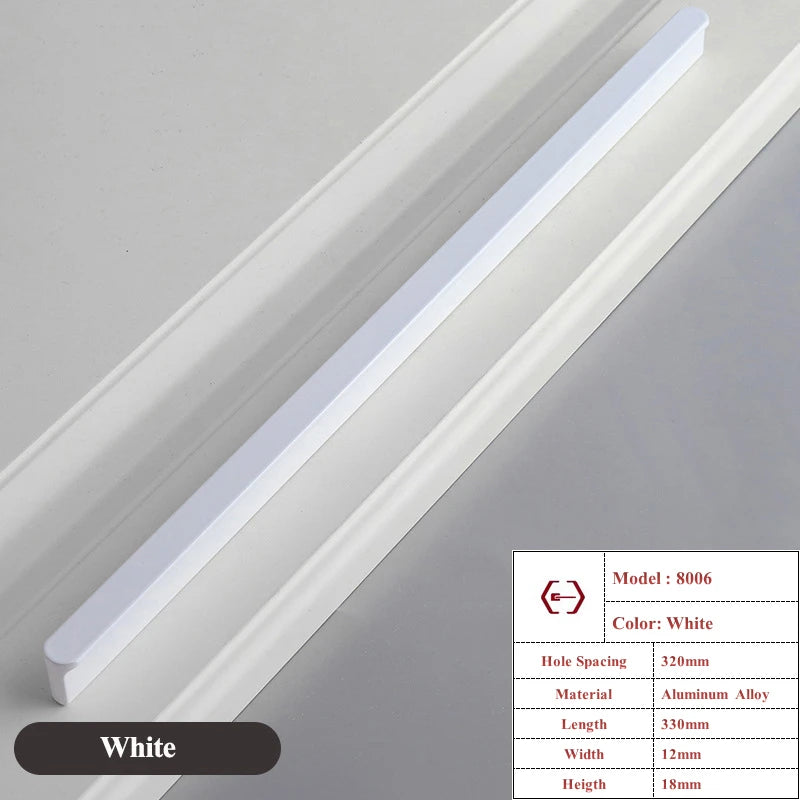 Modern White Length Cabinet Handle Hidden Kitchen Cabinet Drawer Pull Furniture Cupboard Wardrobe Door Knob Hardware Long Handle