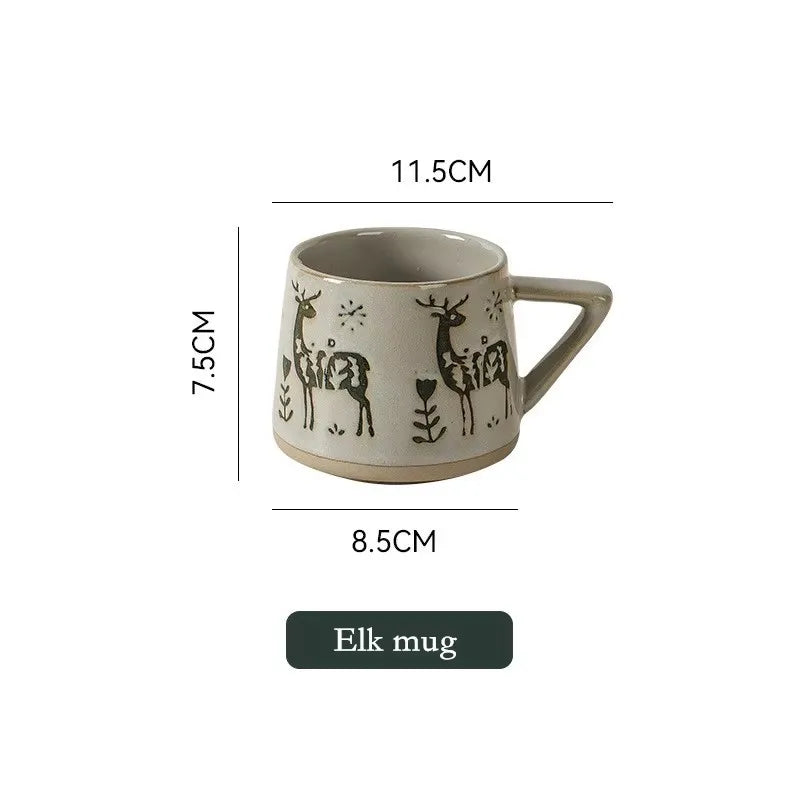 Retro Ceramic Coffee Mug Heat-resistant Handgrip Cup For Juice Water Milk Office Kitchen Restaurant Christmas Mug Gift