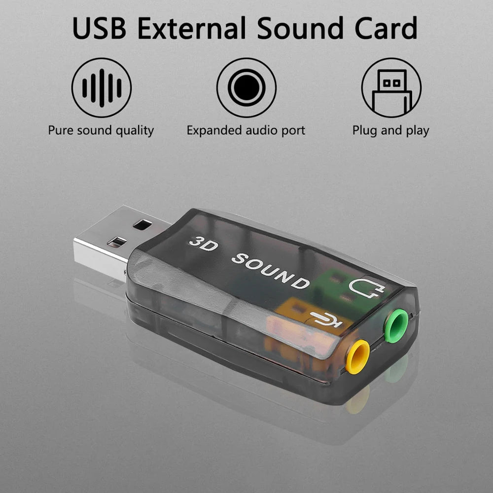 External USB Sound Card 3D Audio Headset Microphone Adapter for PC Desktop Support for Three-dimensional Sound Plug And Play