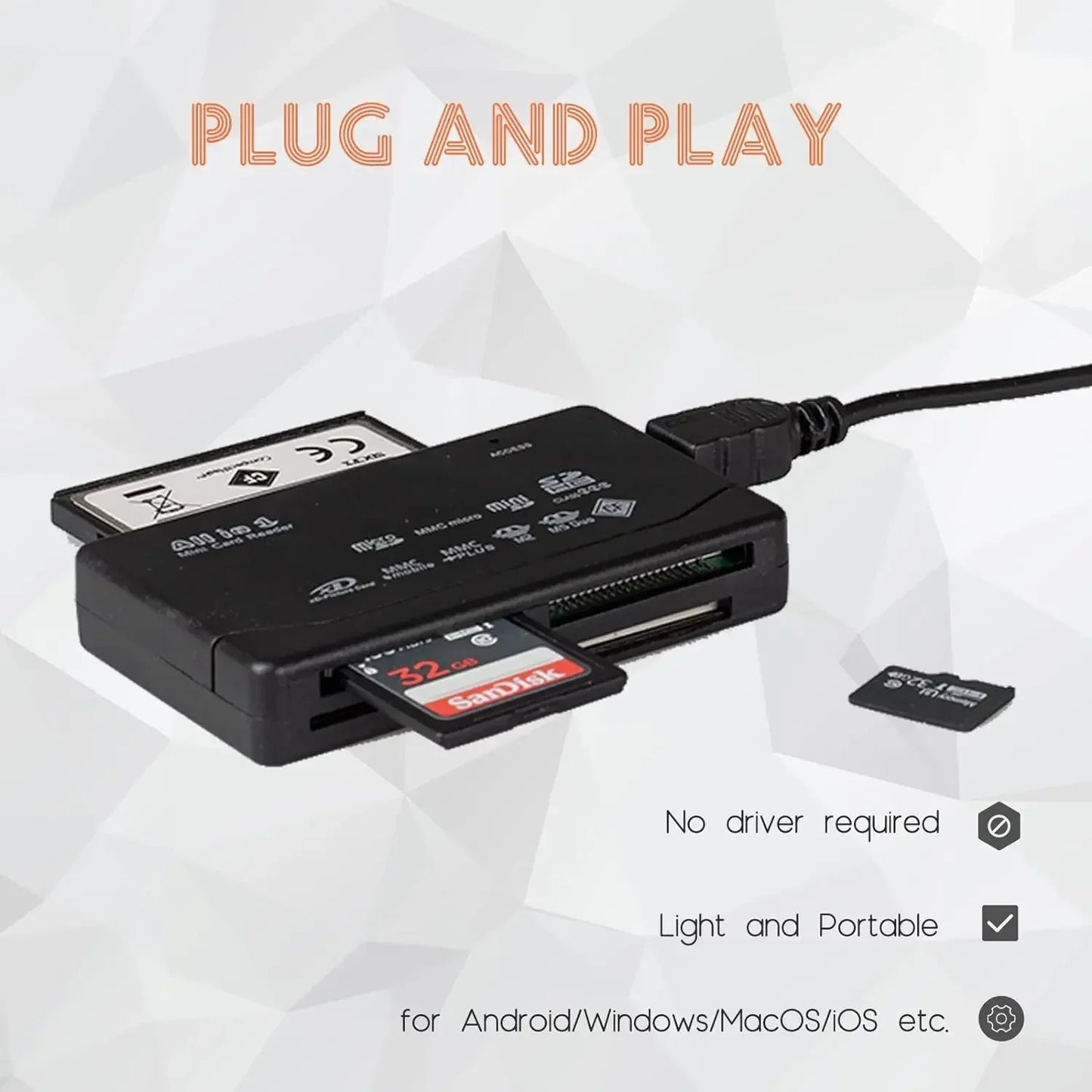 USB All-In-One Memory Card Reader External for SD SDHC Mini Micro M2 MMC XD CF Compatible with MP3 Digital Camera