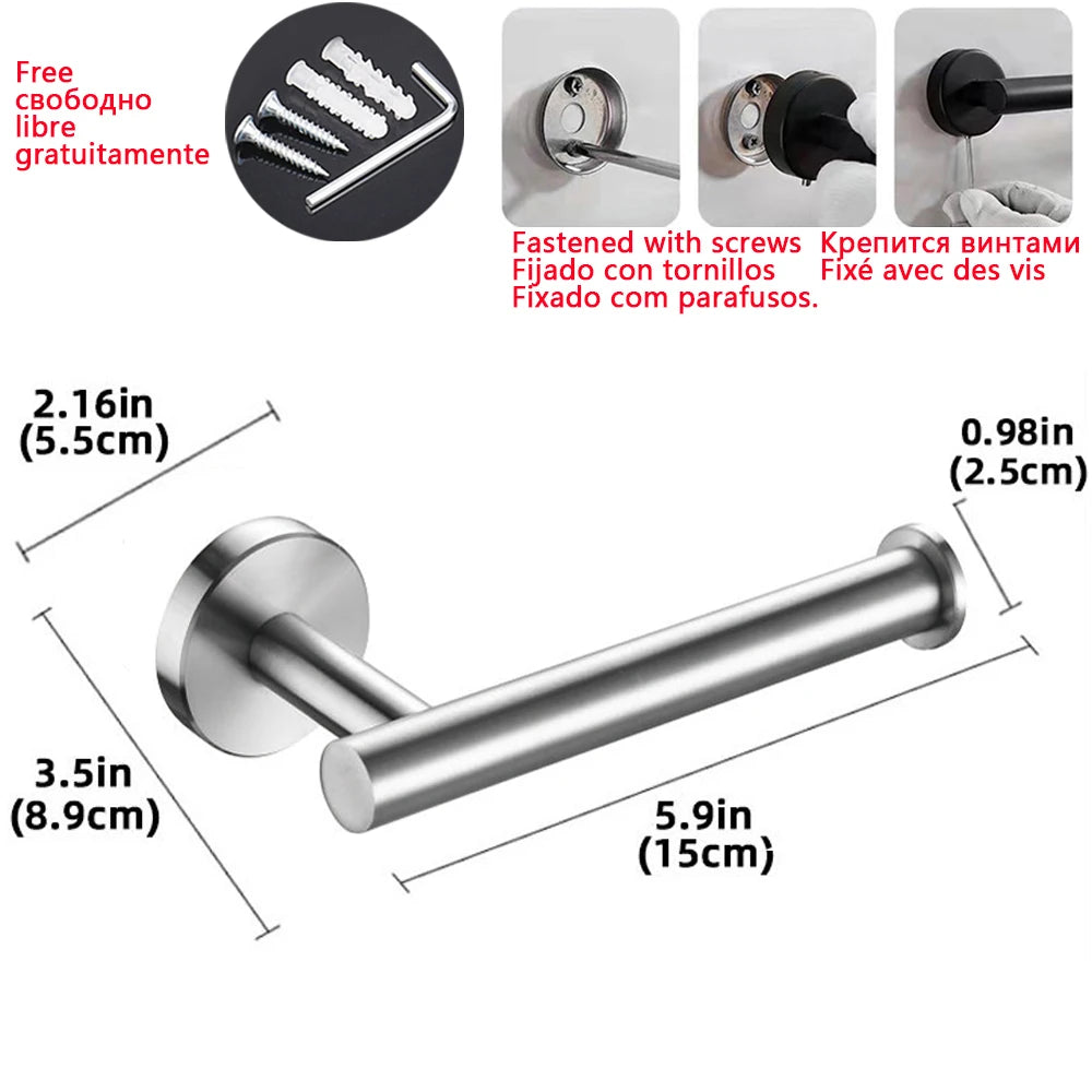 No Drill Toilet Paper Holder Wall Mount Self Adhesive Stainless Steel Towel Bar Ring Tissue Roll Dispenser For Bathroom Kitchen