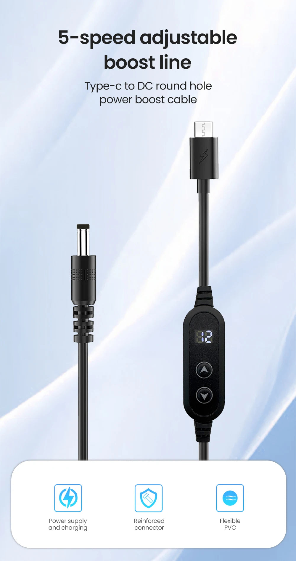 USB C to DC Power Boost Cable Type C To DC Fast Charging 5V To 12V Boost Converter Cable Adapter For Wireless Router TV BOX