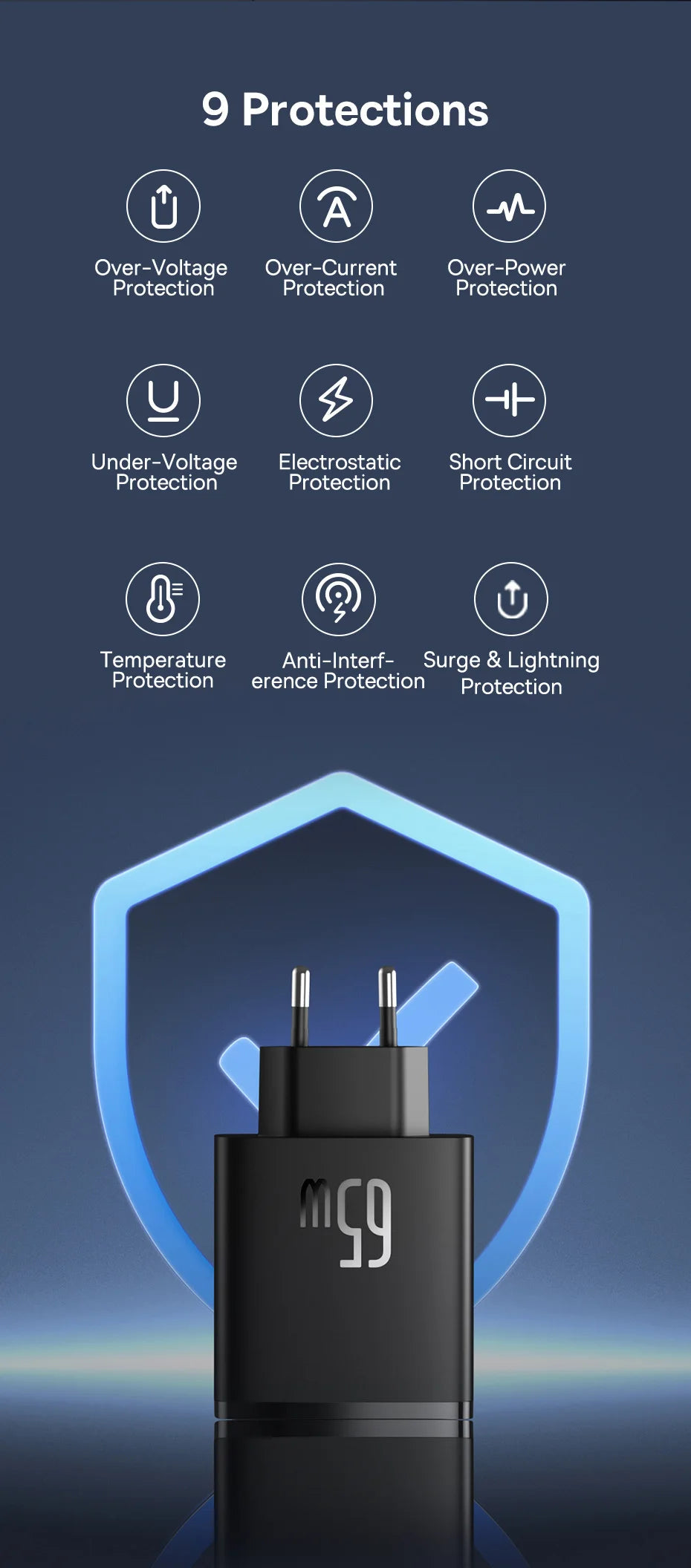 Baseus 65W USB C Charger GaN Charger Support QC PD Charge Portable Fast Charger For iPhone 17 16 15 Xiaomi Laptop Charger