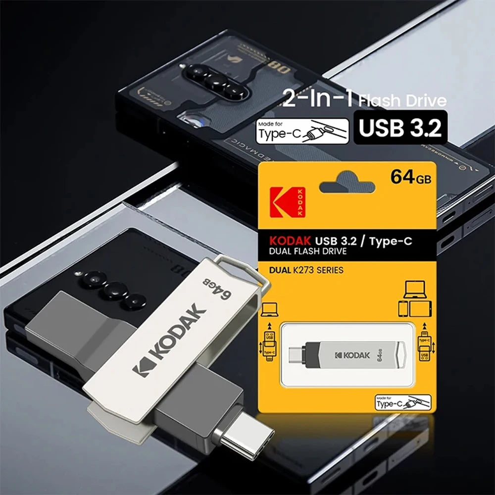 KODAK USB3.2 Type C Flash Drive 256GB 128GB 32GB Pendrive High Speed Dual Memory Stick For Smartphone Laptop