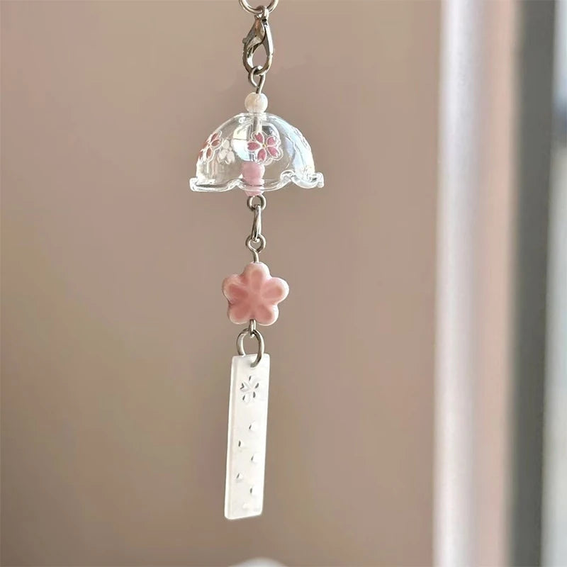 1PC Japanese Wind Bell Japan Wind Chime Handmade Glass Furin Home Spa Kitchen Office Decor Sakura Cherry Blossom Pattern Pendant