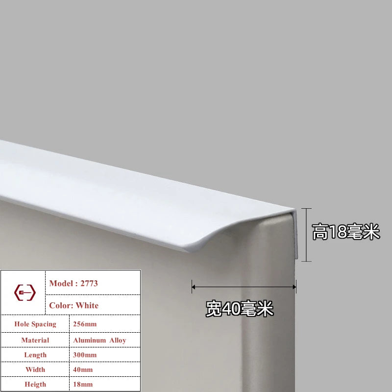 Modern White Length Cabinet Handle Hidden Kitchen Cabinet Drawer Pull Furniture Cupboard Wardrobe Door Knob Hardware Long Handle