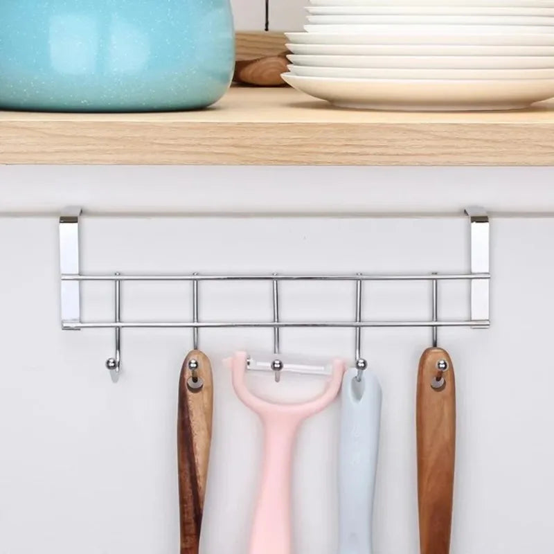 6 Hooks Metal  Shelf Hanging Rack Storage Organizer Cups Utensils Wardrobe Kitchen Bathroom Strong Hold Design Home Accessories