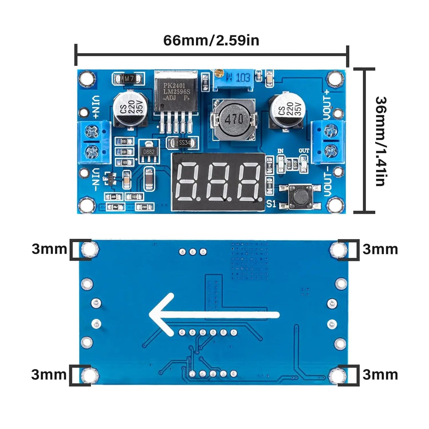 5 Pack LM2596S Buck Converter High Efficiency DC-DC Converter Voltage Regulator 3.0-40V to 1.5-35V Adjustable Output