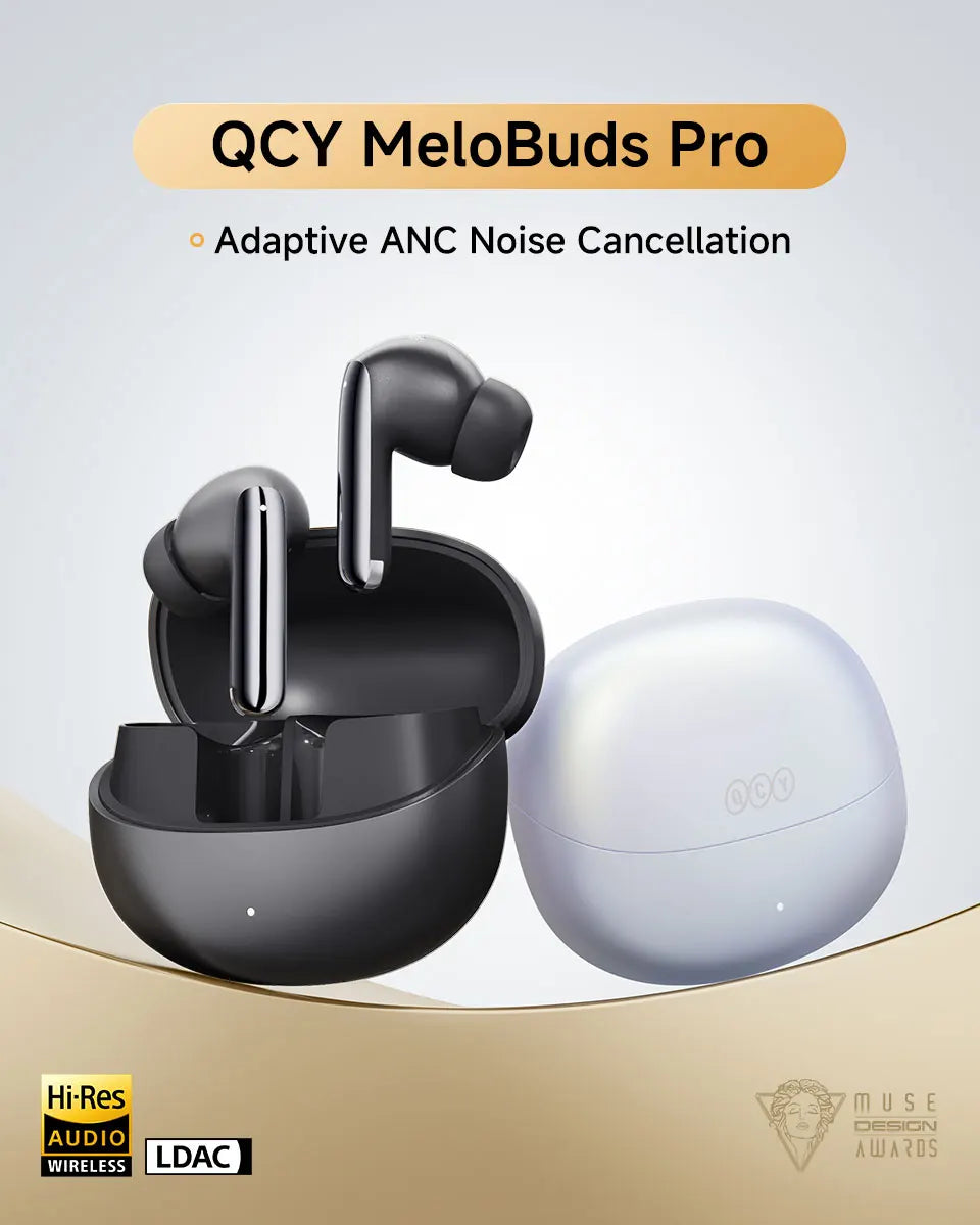 QCY MeloBuds Pro Adaptive Hybrid Active Noise Cancelling Wireless Earbuds 46dB Bluetooth 5.3 LDAC Hi-Res Audio 34H Earphones