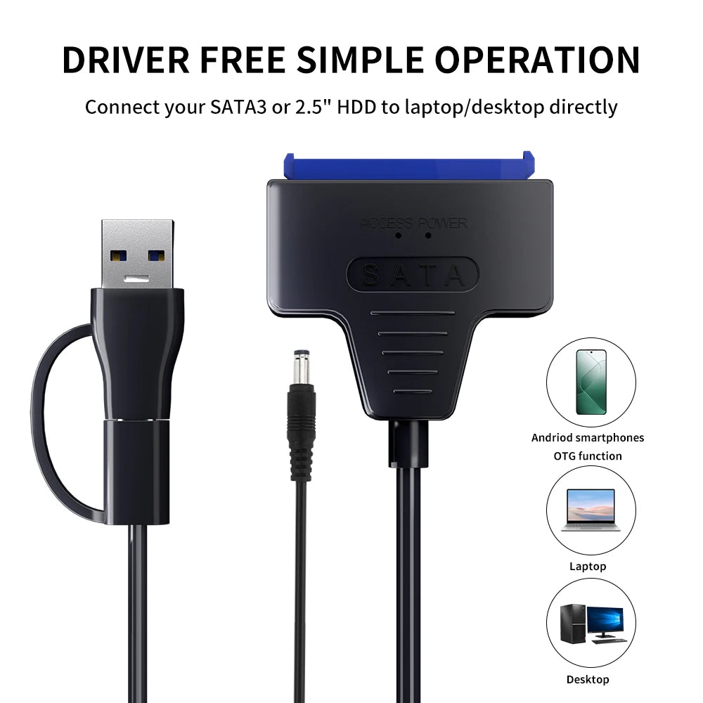 USB 3.0 to SATA Cable for 3.5/2.5 Inch SSD HDD SATA III Hard Drive Disk with 12V/2A Power Adapter