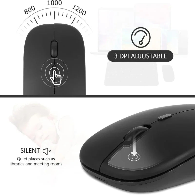 Wireless Mouse Slim Bluetooth-compatible 2.4G Computer Mice Portable Rechargeable/Battery Cordless Mouse for iPad Laptop Desktop