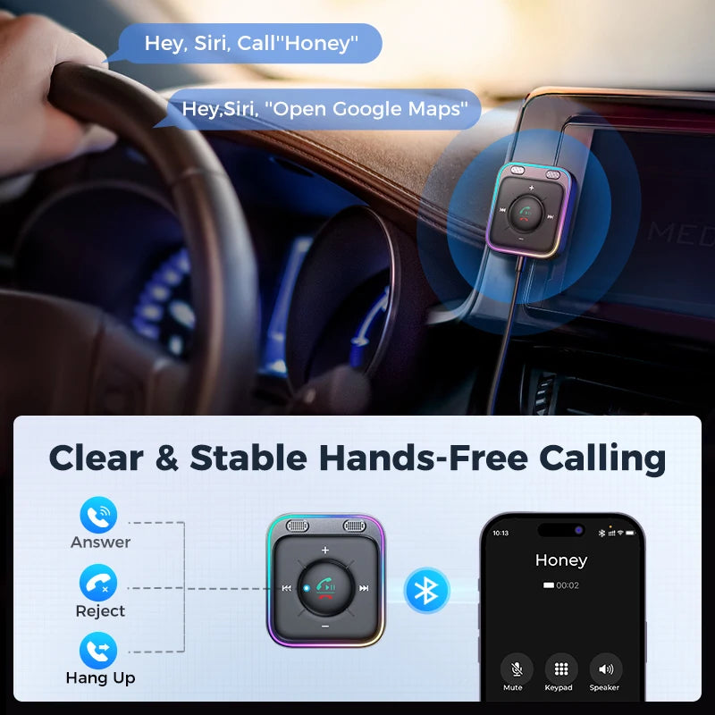 Joyroom Bluetooth 6.0 AUX Car Adapter Stronger Dual Mics & Noise Cancellation Bluetooth Receiver For Car Music/Hands-Free Calls