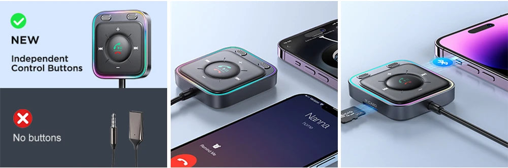Joyroom Bluetooth 6.0 AUX Car Adapter Stronger Dual Mics & Noise Cancellation Bluetooth Receiver For Car Music/Hands-Free Calls