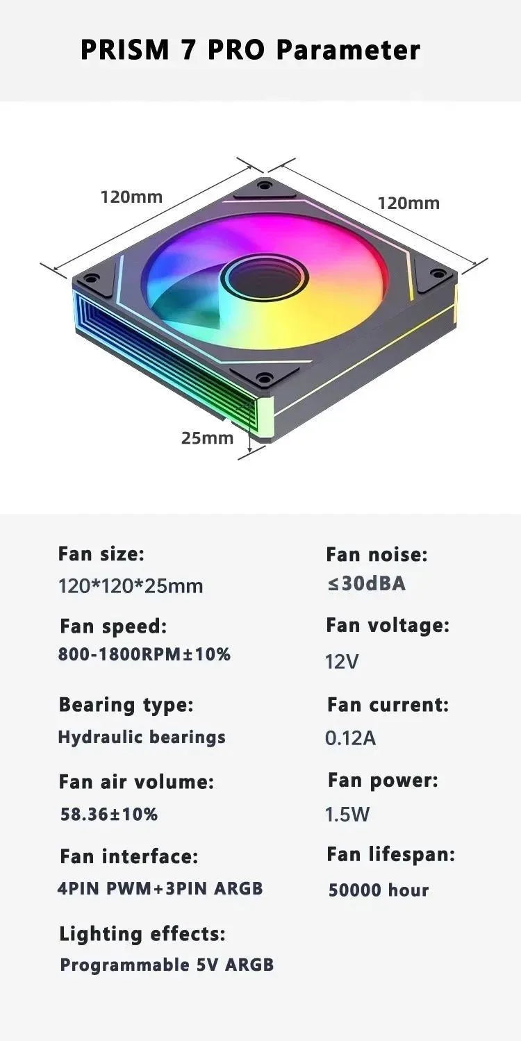LDPCSJ PRISM 4 RS 12cm ARGB 4 Pin Computer Case Fan Quiet Cooling 12V Large Air Volume 1200RPM for Desktop Gaming PC Build
