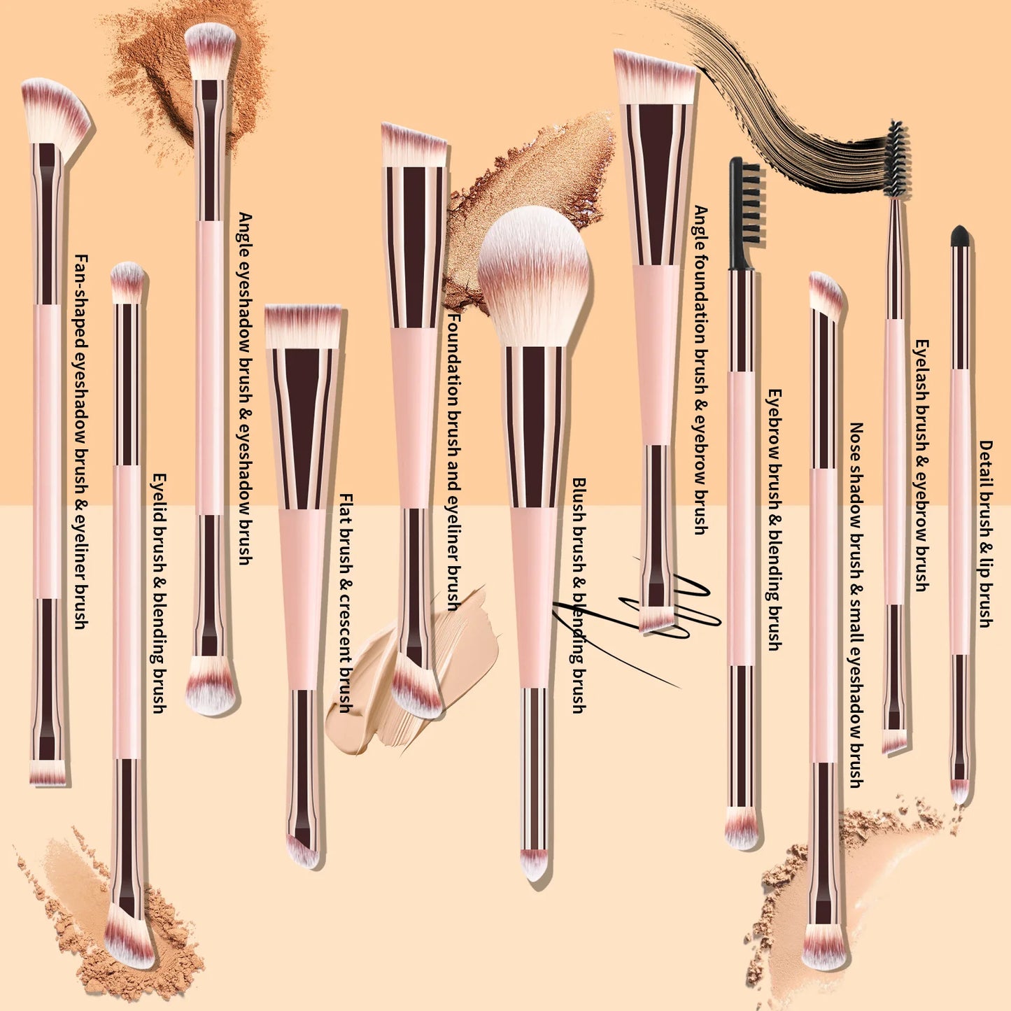 11 full set of eye makeup brushes, double-head design, eyeshadow brush, smudge brush, eyebrow brush, full set of beauty tools