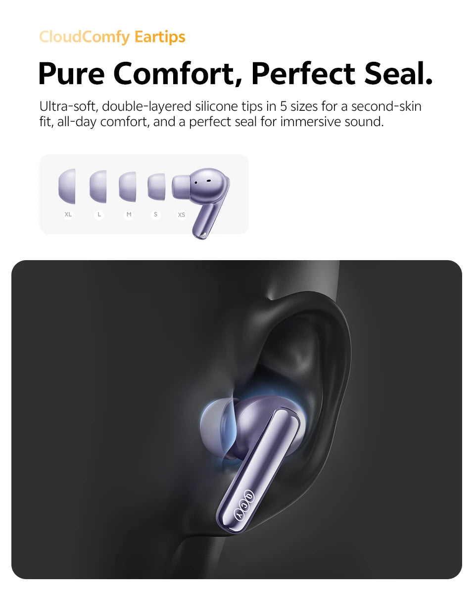 QCY MeloBuds N70 Adaptive ANC Wireless Earbuds Bluetooth 6.0 LDAC Hi-Res Audio 6 Mics Wireless Charging Earphones 50Hrs IPX5