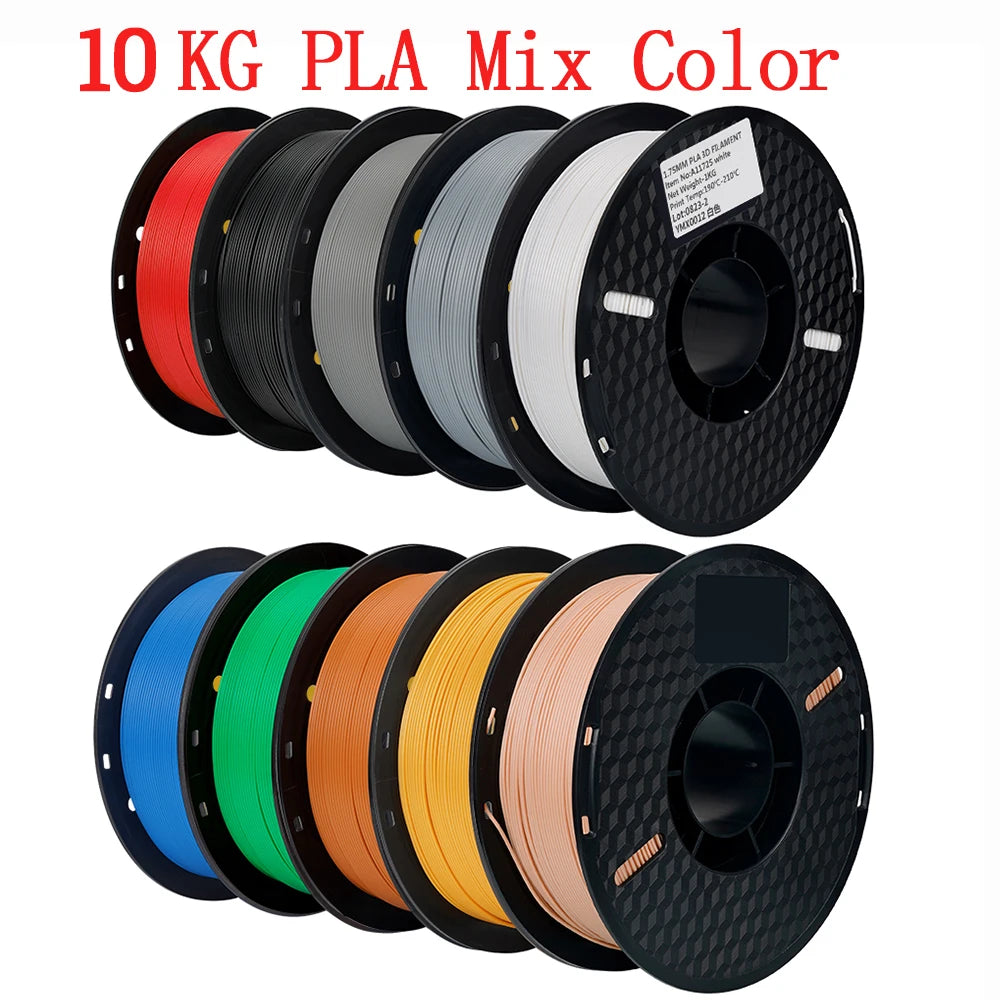 KINGROON 22LBS PETG or PLA Filament 3D Printer Filament 10 Rolls 1KG 1.75MM Eco-Friendly Good Toughness Mix Color Free Shipping