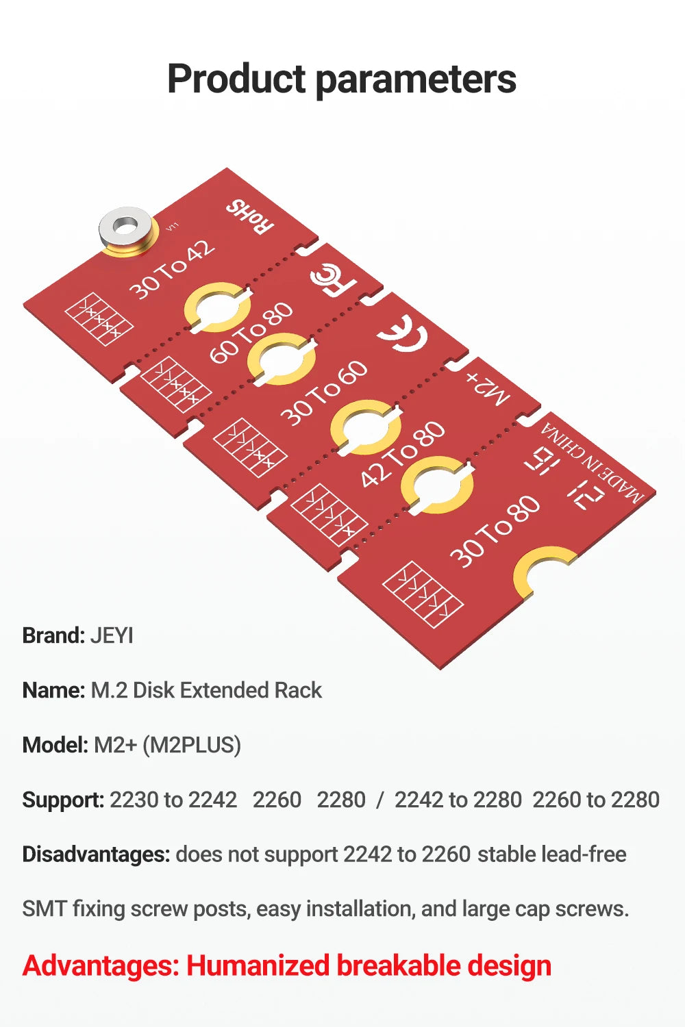 JEYI M.2 NGFF NVME SSD Extension Bracket Transfer 2230 2242 2260 2280 Length Extend Adapter Bracket Card Plate Change Long Size