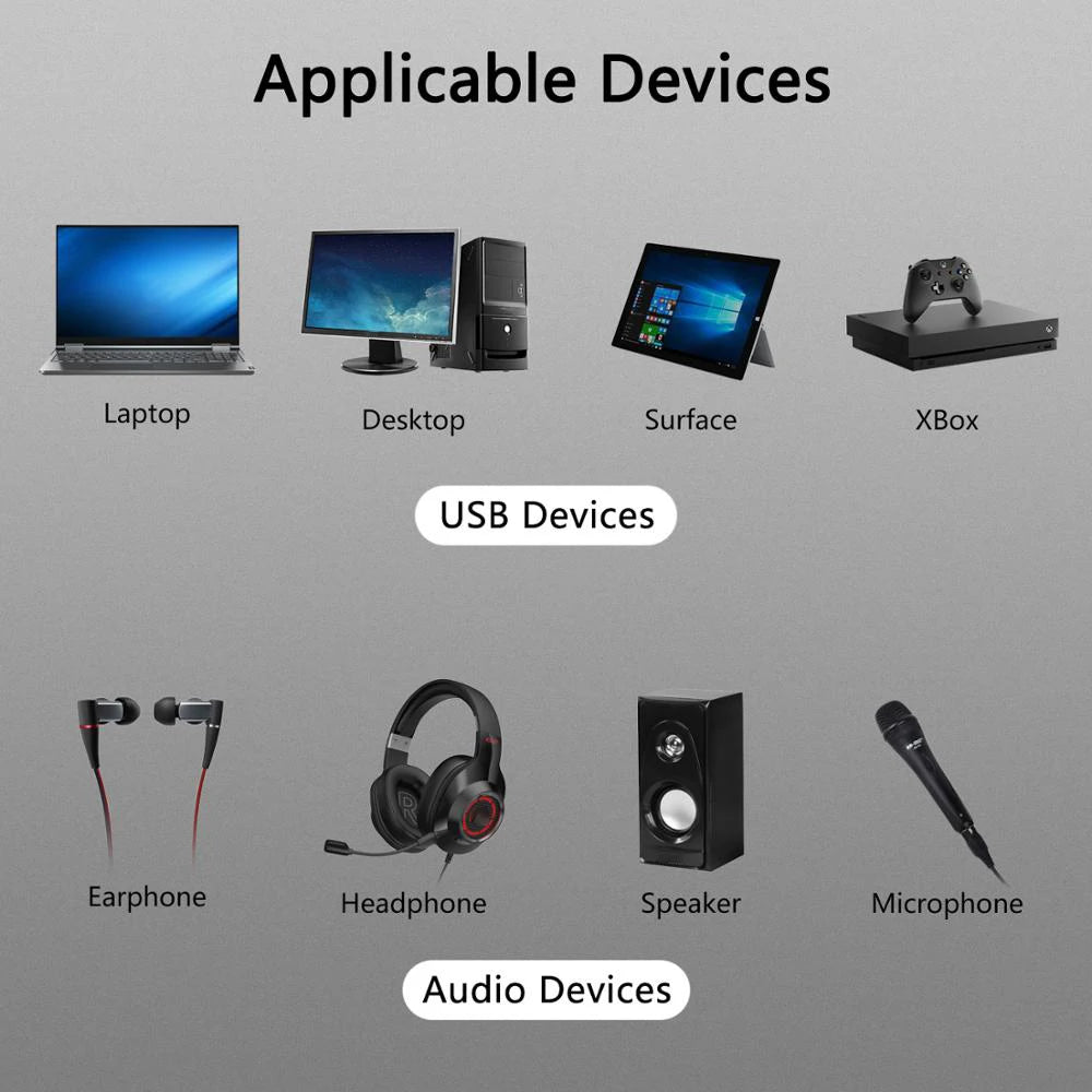 External USB Sound Card 3D Audio Headset Microphone Adapter for PC Desktop Support for Three-dimensional Sound Plug And Play