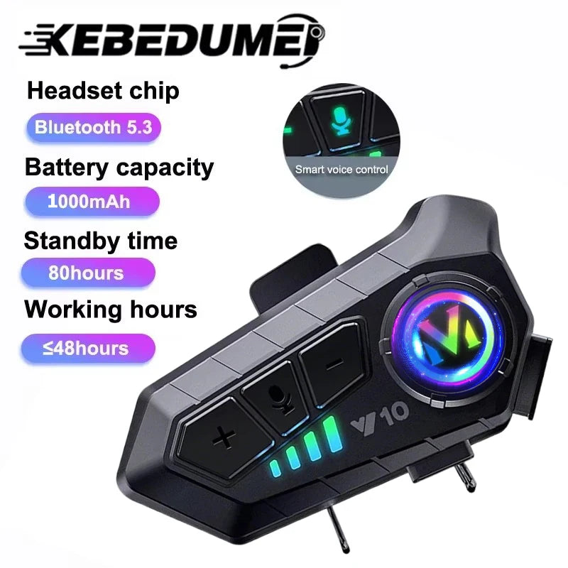 V5.3 Motorcycle Helmet Headset Bluetooth Headset Voice Control Wireless Handsfree Call  Earphone IPx6 1000mah with Ambient Light