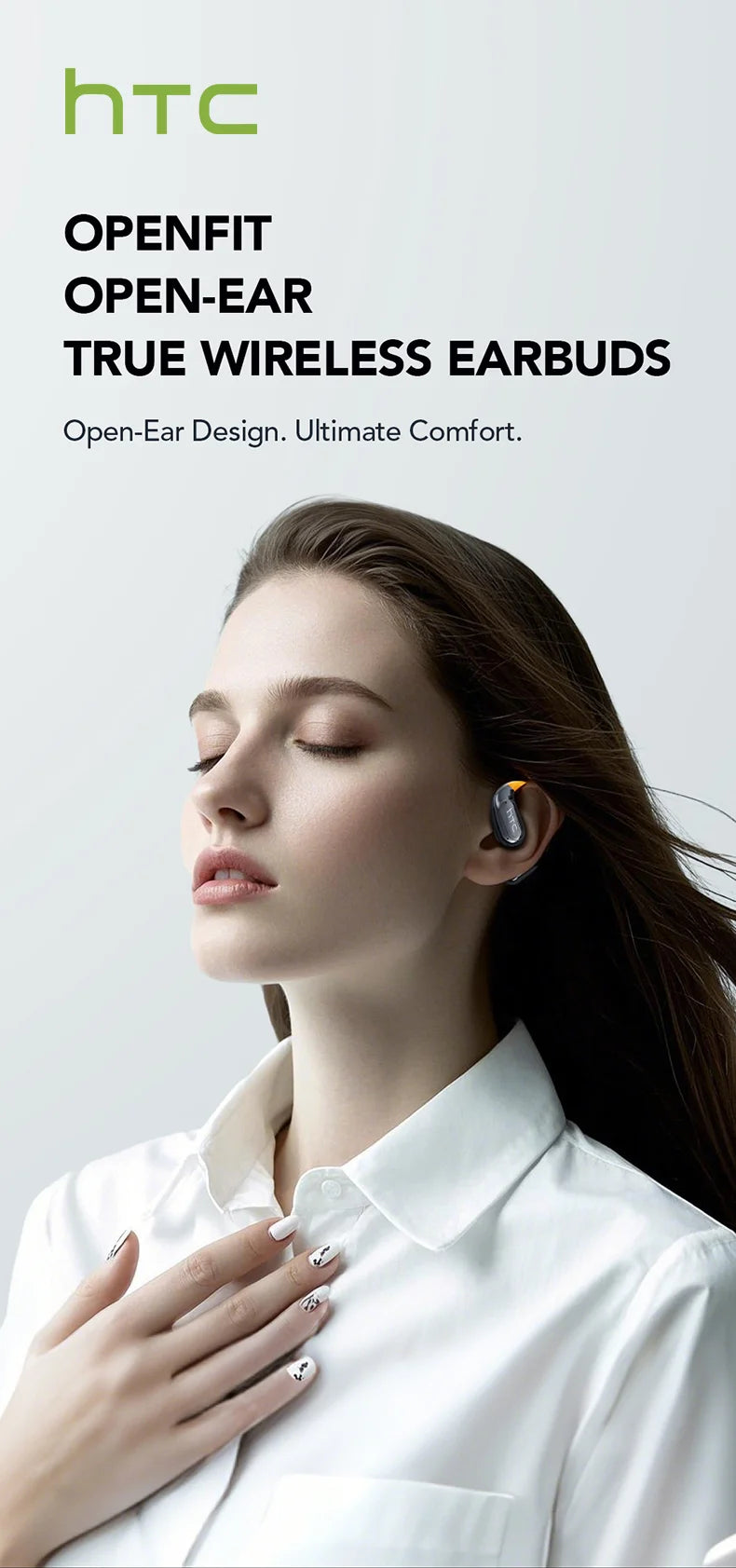 HTC NE27 Wireless Headphones Bluetooth 5.4 AI Translator Earbuds Glowing Earhook Upgraded LCD Touchscreen ENC Noise Reduction