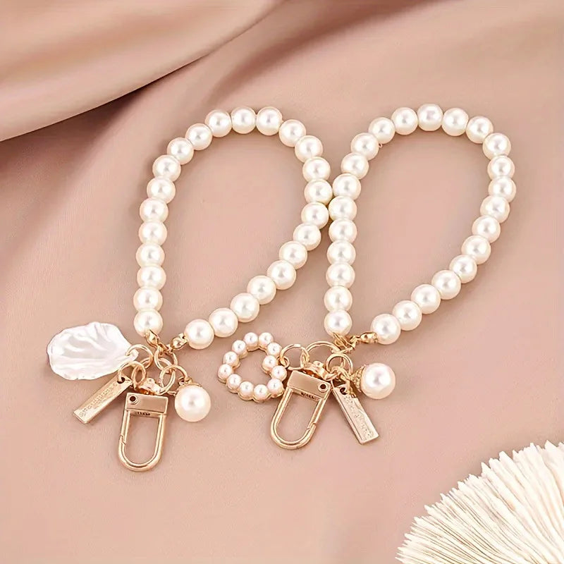 ZAKOL Shiny Pearl Shell Keychain Cute Pendant For Women Girls Bag Backpack Car Key Phone Charm Accessory