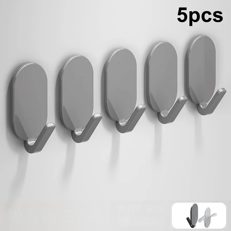 5pcs Strong Wall Hooks Self Adhesive Key Coat Bag Hanger Hook Bathroom Kitchen Door Robe Towel Storage Rack Hook Accessories