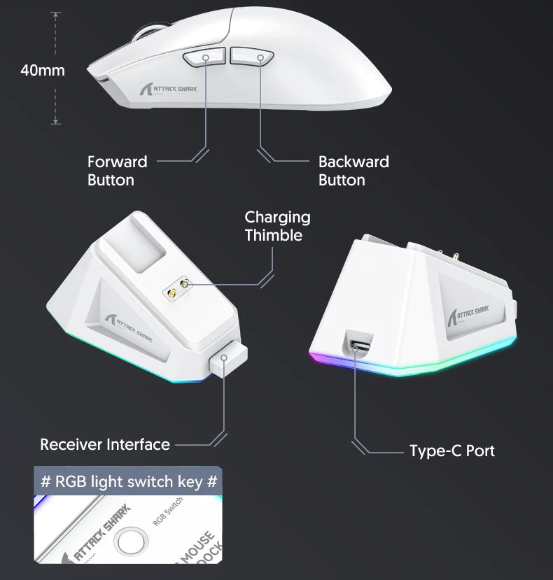 Attack Shark X11 Wireless Mouse,Tri-Mode Connection, PixArt PAW3311, Touch Magnetic Charging Base, Macro Gaming Mouse