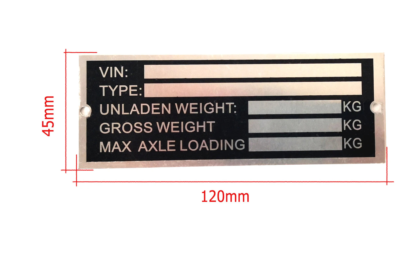 Trailer Blank  & Weight Chassis Plate 120mm X 45mm Identification Number