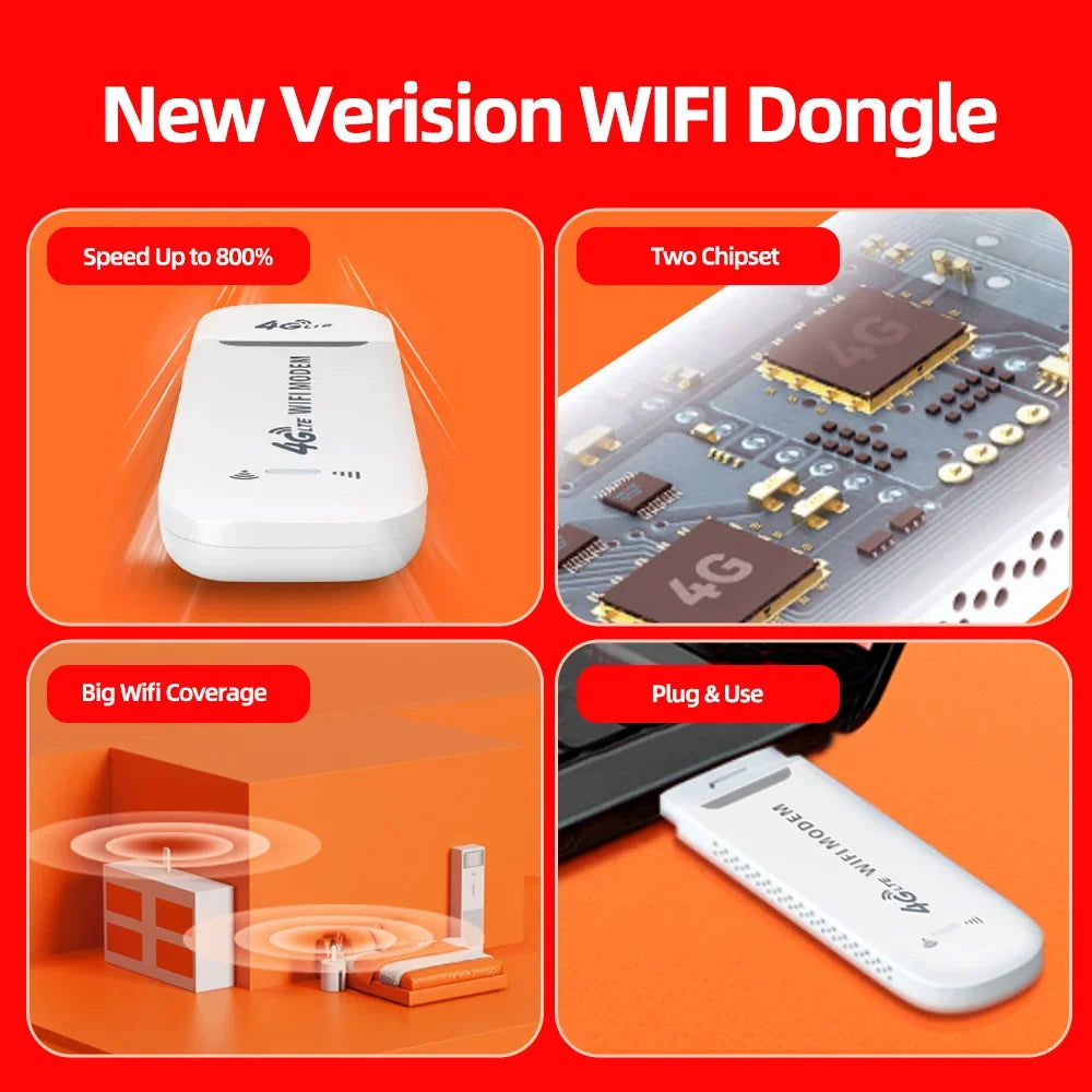 4G LTE Wireless USB Dongle 150Mbps Mobile Broadband Modem Stick 4G SIM Card Hotspot Router for Home Office Wireless WiFi Adapter