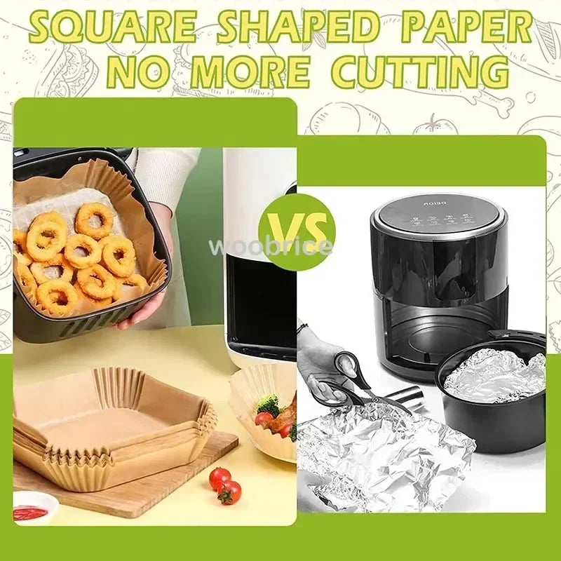 Air Fryer Paper Accessories Disposable Air Fryer Cooking Baking Liner Paper Square Airfryer Non-Stick Oilproof Micro-wave BBQPad