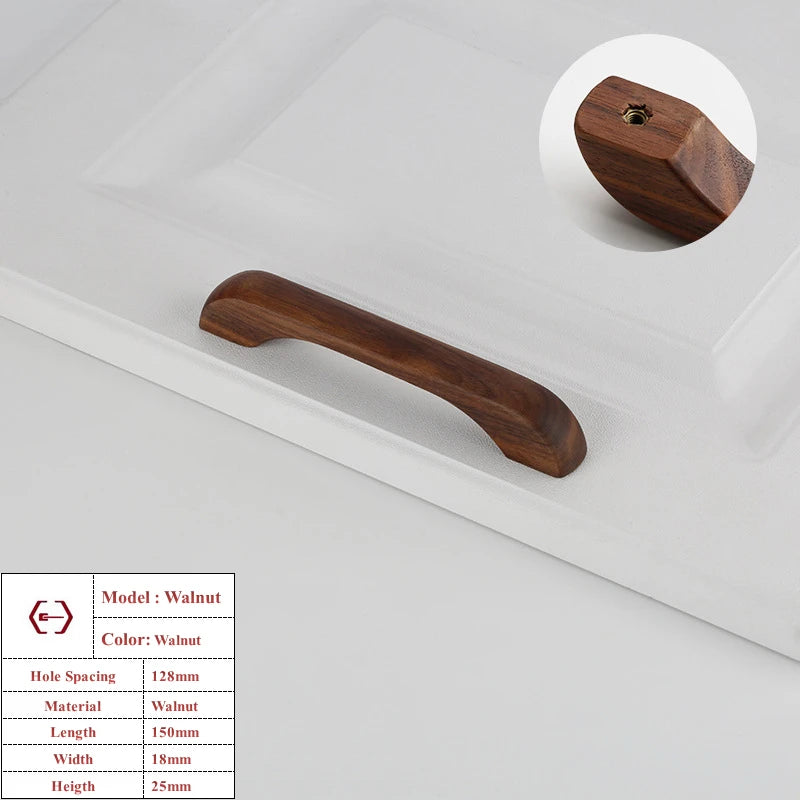 Walnut Beech Kitchen Cabinet Handle Drawer Solid Wood Furniture Door Drawer Round Knob Cupboard Wooden Handle Hardware Long Pull