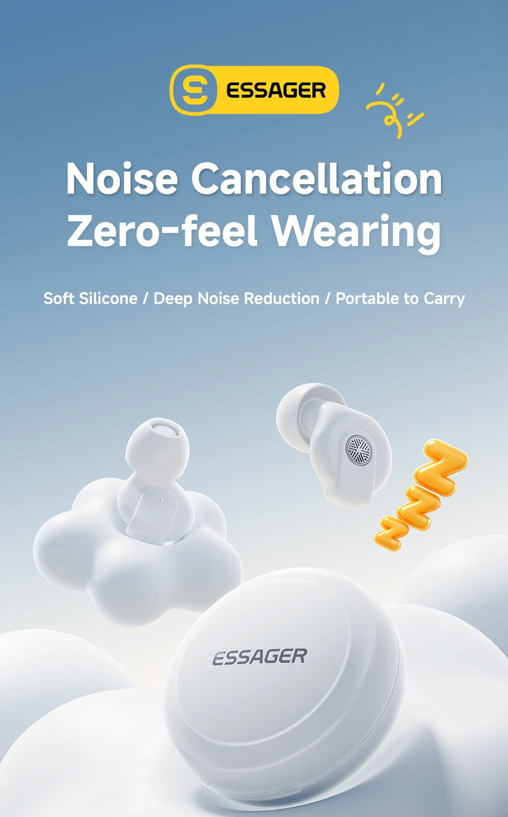 Essager Noise-canceling Sleep Earplugs 45-49dB Anti-Noise Hearing Protection Silicone Soft Earplug for Sleep Work Study Travel
