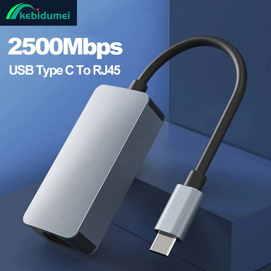Kebidumei 2500Mbps USB Type-C Ethernet To RJ45 2.5G USB 3.0 Wired Adapter Converter Lan Network Hub For MAC PC Laptop Win 7/8/10