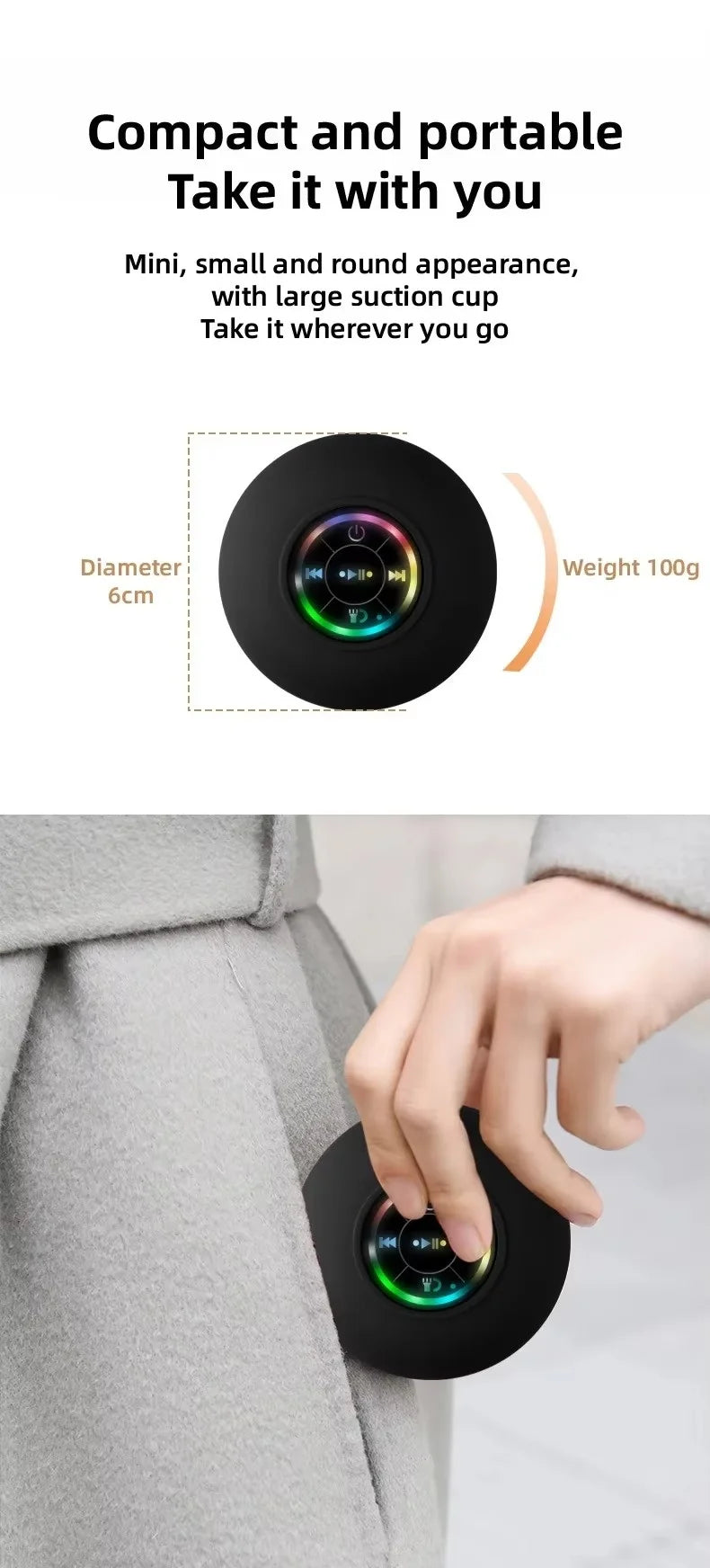 Mini Portable LED Bluetooth Speaker New Bathroom Waterproof Large Suction Cup Speaker Wireless Outdoor Sports Stereo Speaker