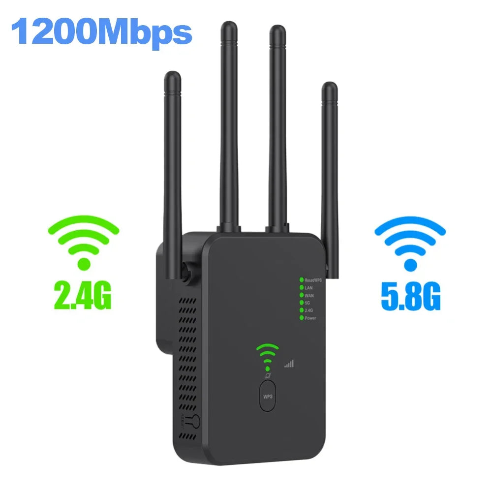 Dual-Band WiFi Repeater - 1200Mbps, Boosts 2.4G & 5G WiFi Signal, 802.11ac Gigabit Amplifier with WPS