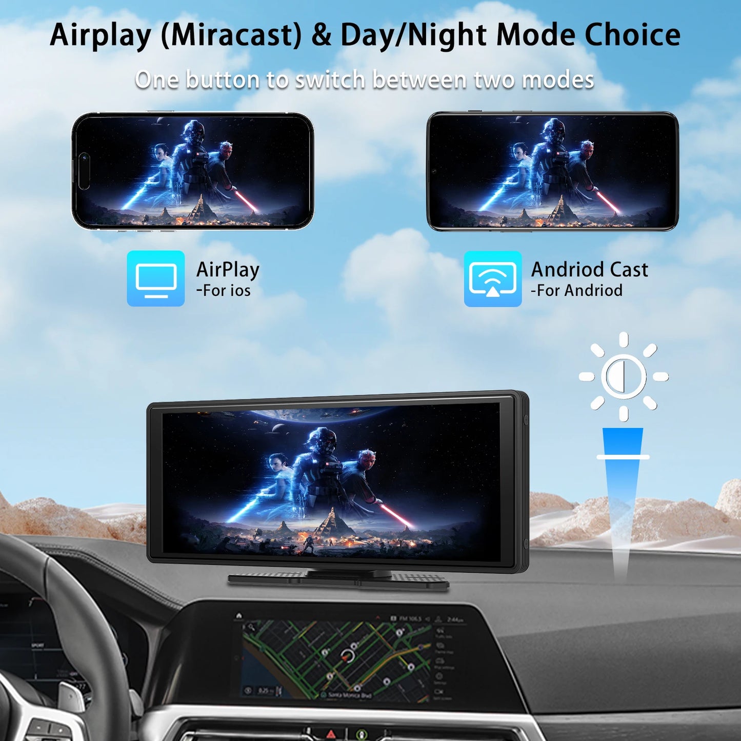 Pionray 10.26 Android Auto Universal Portable CarPlay for Car Screen Car Radio Video Wireless Carplay Screen for Apple