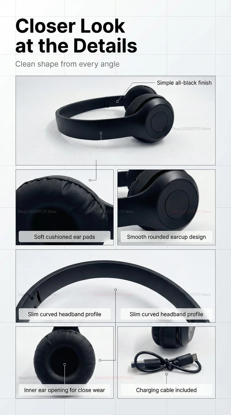 Wireless Bluetooth Headphones Head Mounted P47 Foldable Bass Sport Earphones Universal for Mobile Computer PC Gaming Running Gym