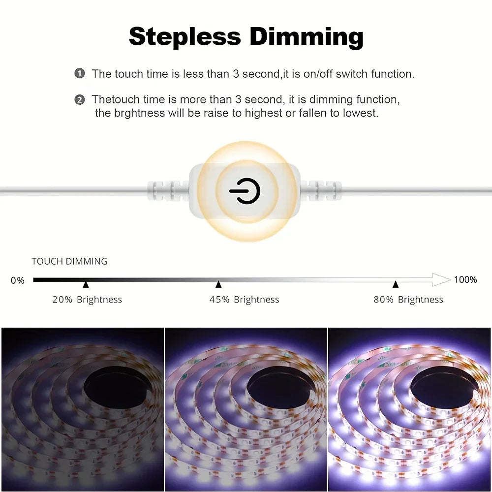 LED Strip Light with Touch Switch USB 2835SMD LED Light Stylish Tape Ribbon Flexible Decorative Lighting Bedroom Decorations