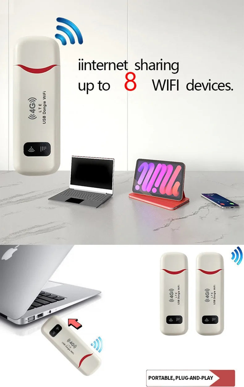 4G LTE Wireless USB Dongle 150Mbps Mobile Broadband Modem Stick 4G SIM Card Hotspot Router for Home Office Wireless WiFi Adapter