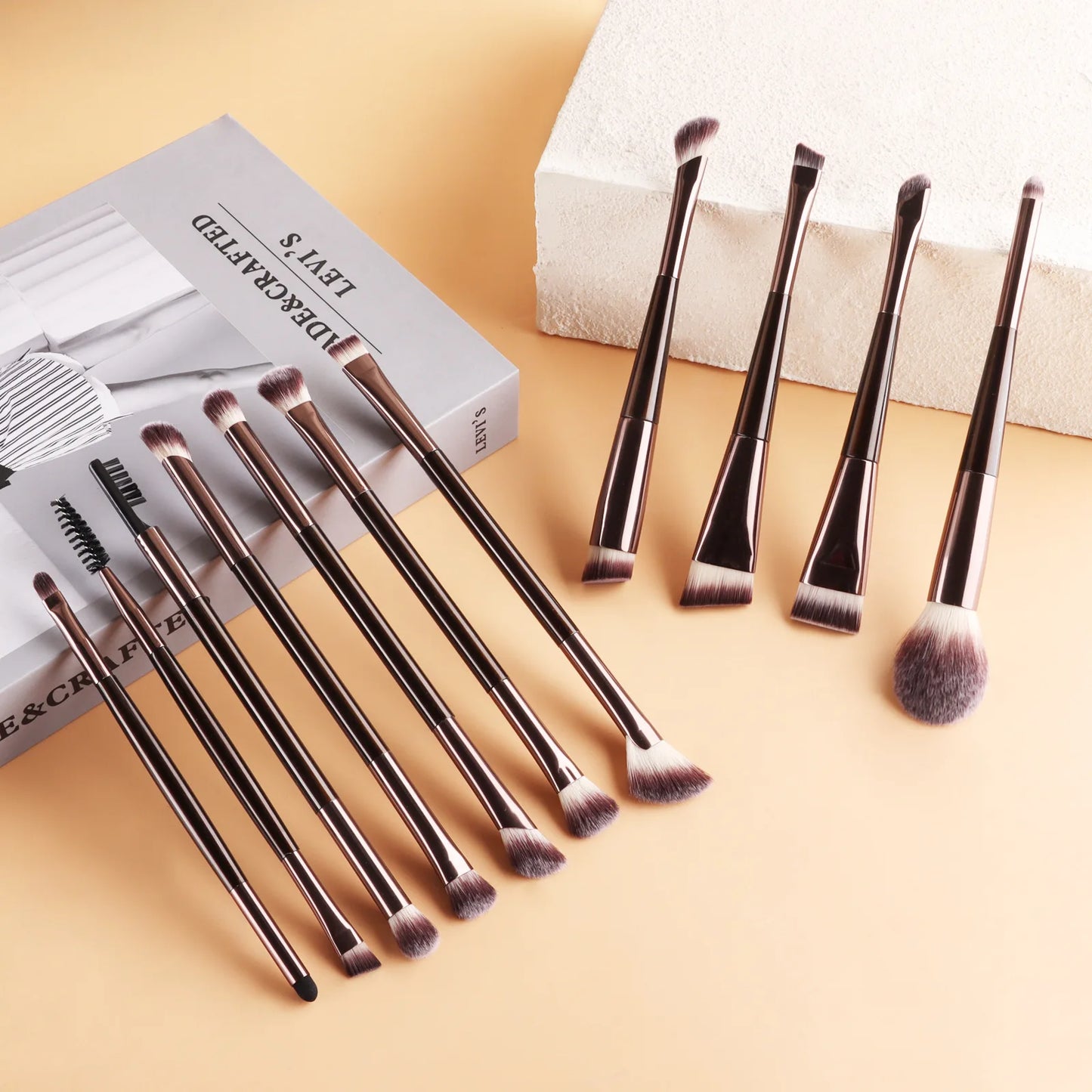 11 full set of eye makeup brushes, double-head design, eyeshadow brush, smudge brush, eyebrow brush, full set of beauty tools