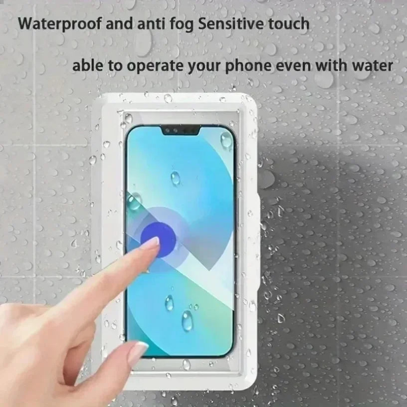 Waterproof Anti-Fog Touch Screen Shower Phone Holder No Drill Wall Mount Bracket Fits 4.7-7 Inch Phones For Bathroom Kitchen Toilet