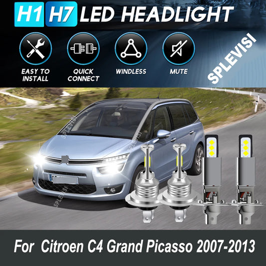 H1 H7 LED Headlight High Low Lamp -NO additional adapter/retainer required For Citroen C4 Grand Picasso 2007 2008 2009 2010-2013