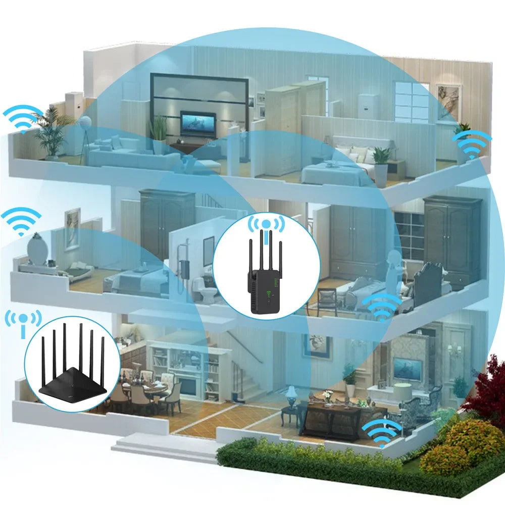 Dual-Band WiFi Repeater - 1200Mbps, Boosts 2.4G & 5G WiFi Signal, 802.11ac Gigabit Amplifier with WPS