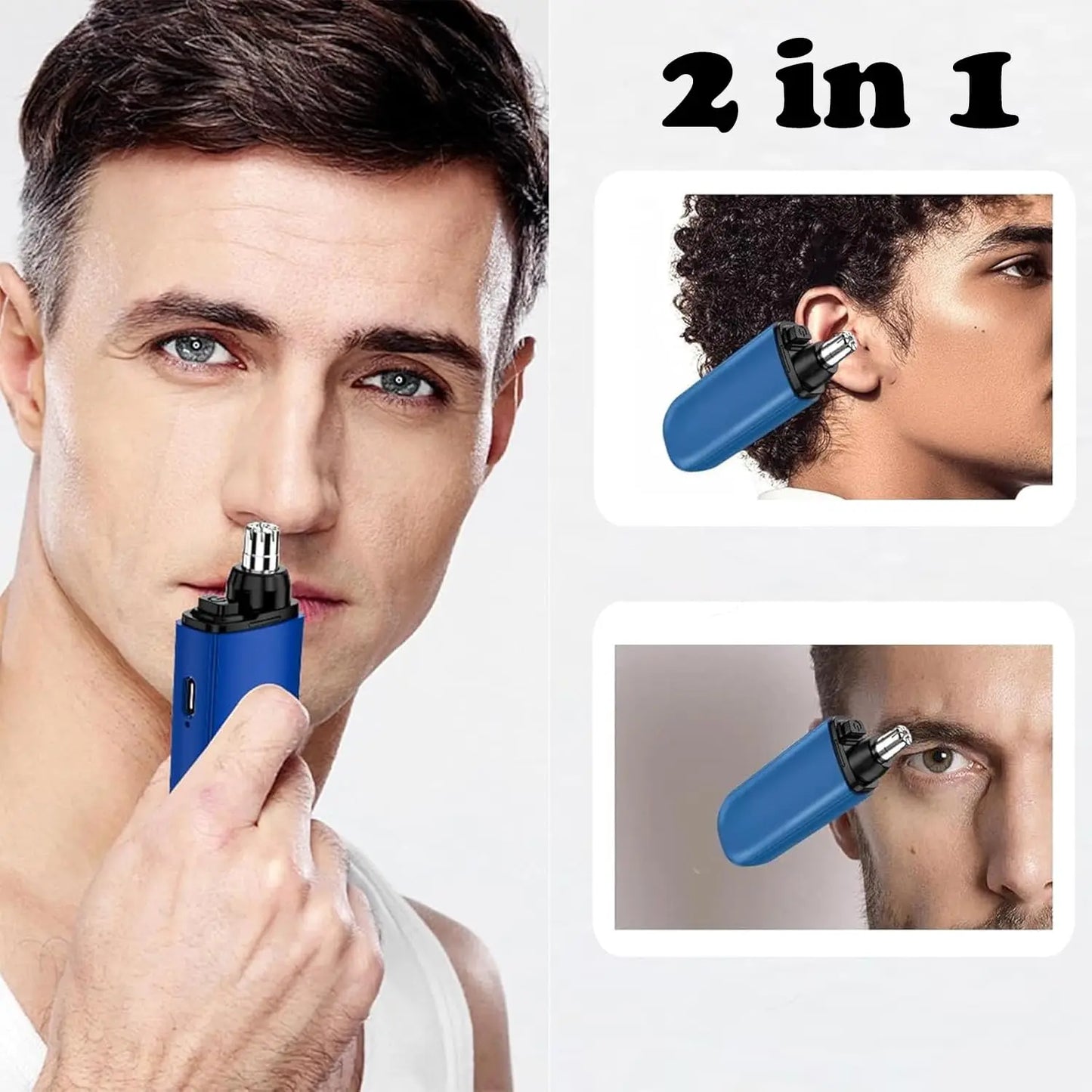 USB Rechargeable Nose and Ear Hair Trimmer for Men, Mini Portable Electric Clipper, Quick Charging, Low Noise, Compact, Washable