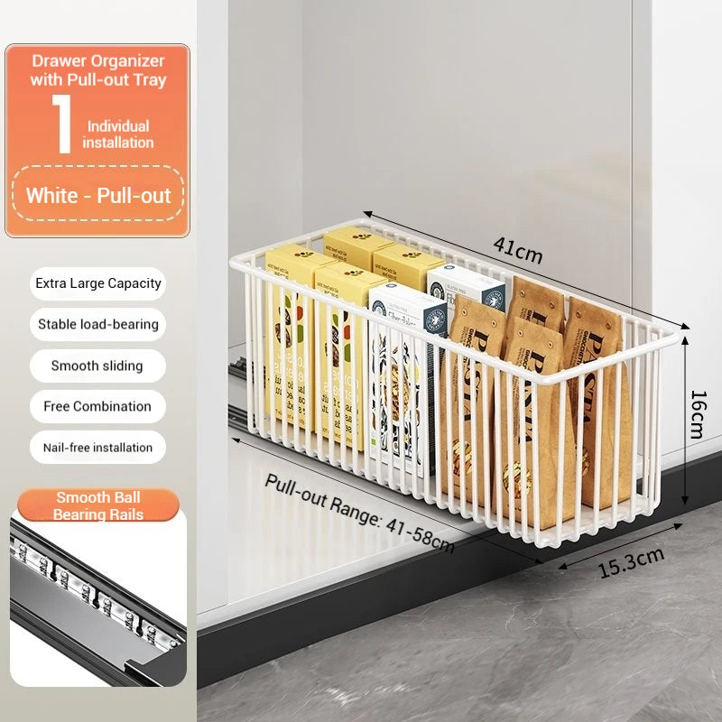 2Pcs Pull Out Cabinet Organizer Carbon Steel Slide Out Drawers Sliding Pantry Shelves For Kitchen Base Cabinet Organization