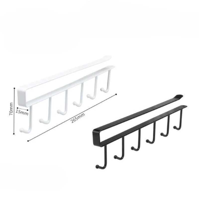 6 Hooks Metal  Shelf Hanging Rack Storage Organizer Cups Utensils Wardrobe Kitchen Bathroom Strong Hold Design Home Accessories